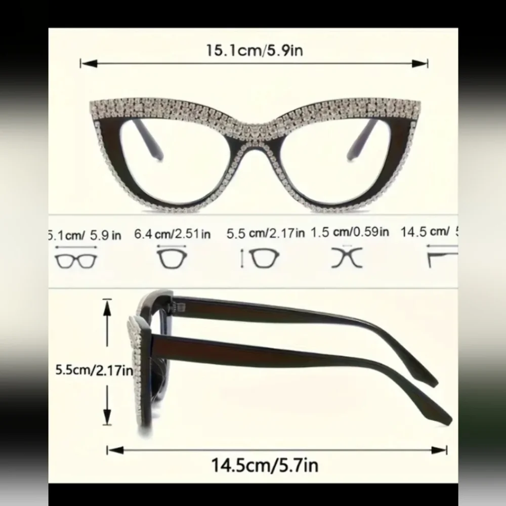 +2.00 Cat eye with Rhinestones reading glasses readers